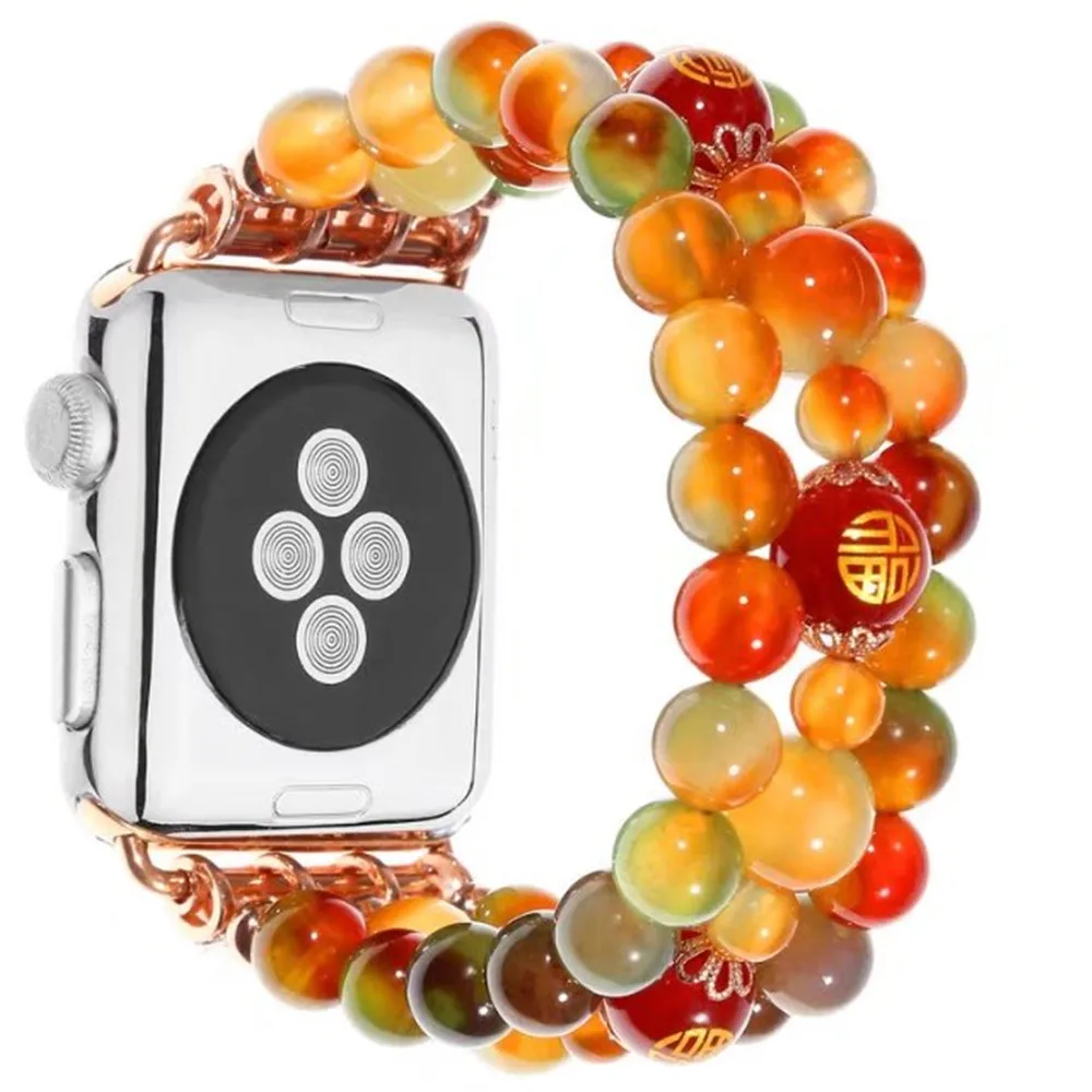 

Bling Agate Elastic rope Bead fashion woman Watchband For Apple Watch Series 1234 Replacement Strap 38mm 42mm 40mm 44mm iwatch