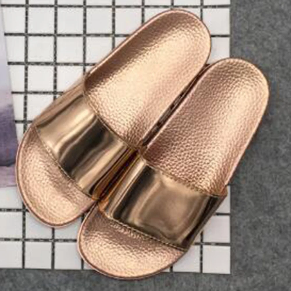 

Sexy Women Glitter PVC Flats Slippers Outside Open Toe Summer Holiday Beach Slides Women Footwears Shoe