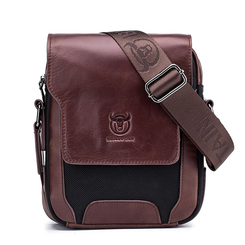 

Genuine Leather Men Bag Panelled Shoulder Bags for Man Messenger Bag Men Handbag Business Waterproof Brown Travel Bags Hasp
