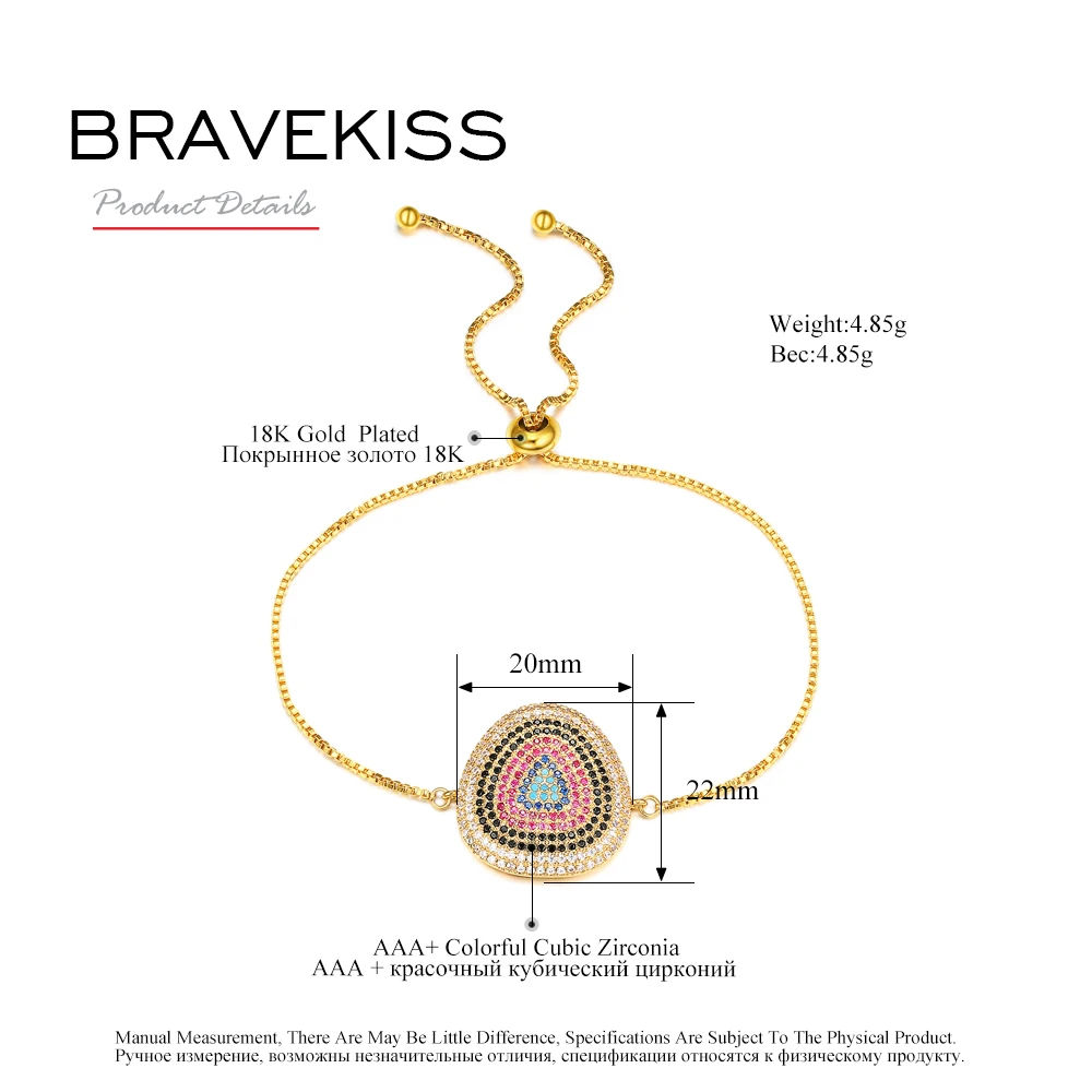 BRAVEKISS геометрический Регулируемый Глод цвет талисманы браслеты для Для Женщин Проложить черный, розовый CZ женское украшение BUB0115