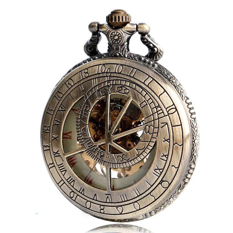 Популярные Созвездие зодиака полые резьба дизайнер механический ручной Ветер карманные часы унисекс кулон подарок антикварное ожерелье