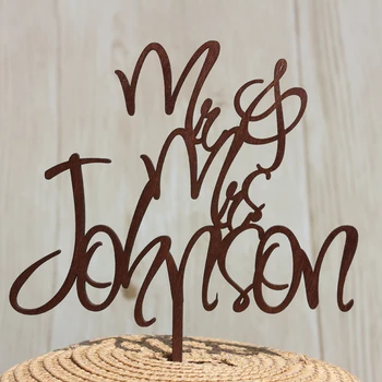 

Custom Name Mr & Mrs Personalized Painted Wood Wedding Cake Topper Wooden Cake Stand Wedding Decoration