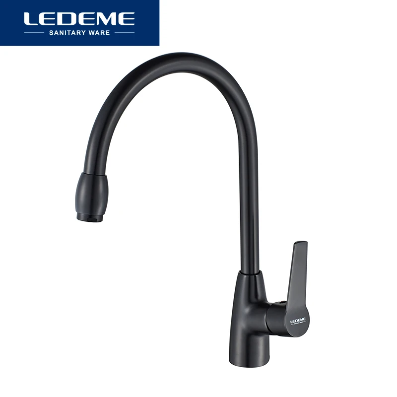 LEDEME кухонный кран для горячей и холодной воды латунь черный с одной ручкой