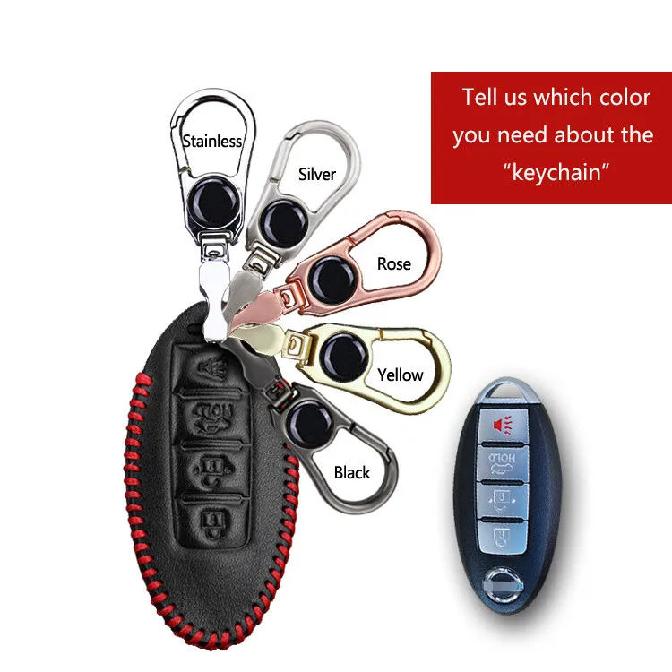 KUKAKEY Кожаный Автомобильный ключ сумка для Nissan Teana Tiida Sylphy Sunny Qashqai Skyline Juke Alissa X-TRA брелок Крышка Защищенный чехол - Название цвета: red 4 button
