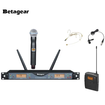 شراءBetagear RU24D و 4d برو المزدوج نظام السوبر مرحلة ميكروفون لاسلكي سماعة + Lavalier ميكروفون + المحمولة Dj Uhf اللاسلكي Microfone مايك