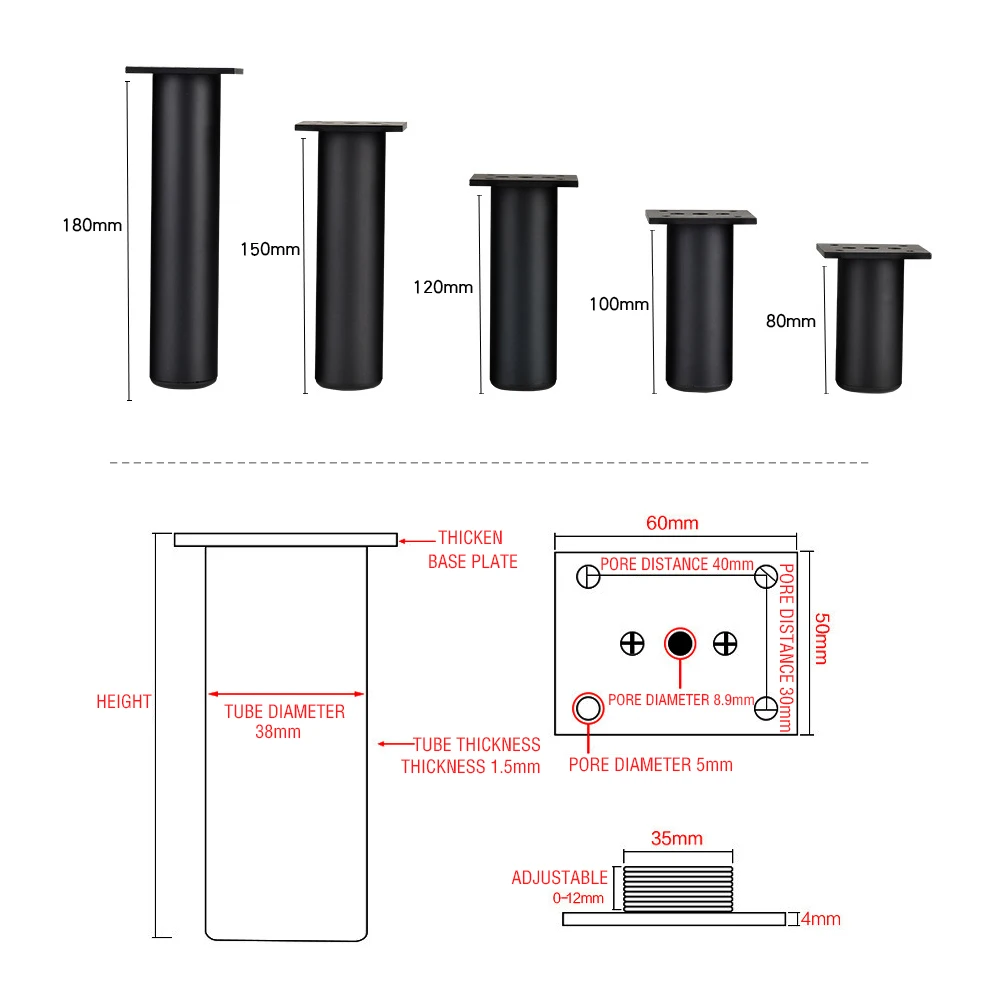80x38 мм Алюминиевые ножки высота регулируемая черная нога шкаф стол ножки мебель нога
