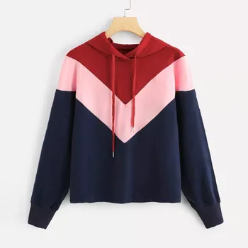 

sudaderas mujer 2020 hoodies women Casual Color Patchwork Hoodie Drawstring Long Sleeve Pullover Top moletom feminina HOT