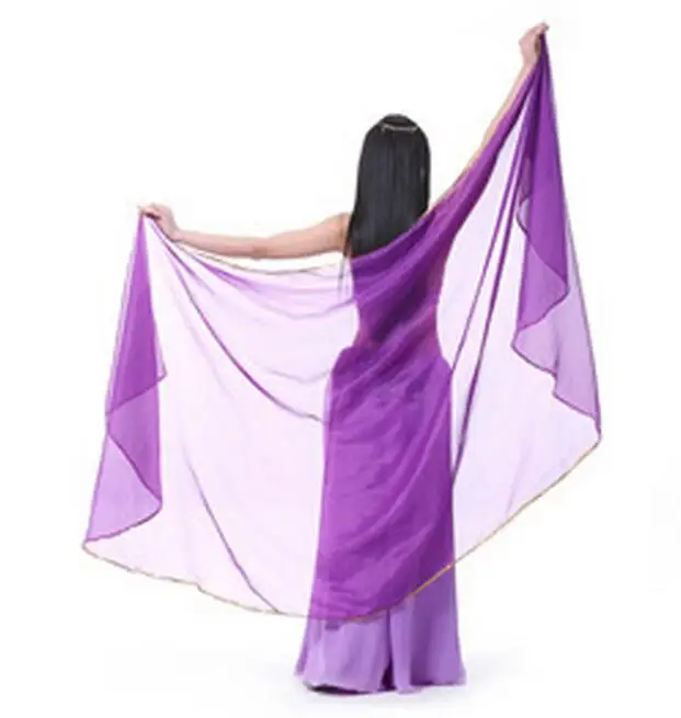 Танцевальный шарф для живота, шаль, сценический светильник, текстура, полукруглая вуаль, профессиональная женская Высококачественная шифоновая вуаль 100D - Цвет: Purple