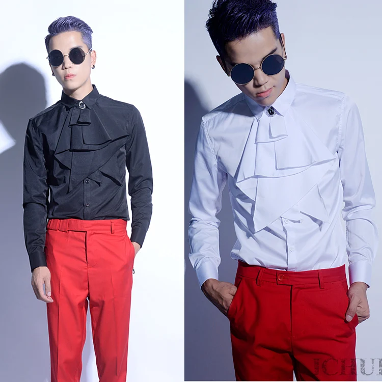 

M-2XL 2017 New men's clothing Singer Bigbang GD fashion spring slim Hair Stylist British style all-mat shirt plus size costumes