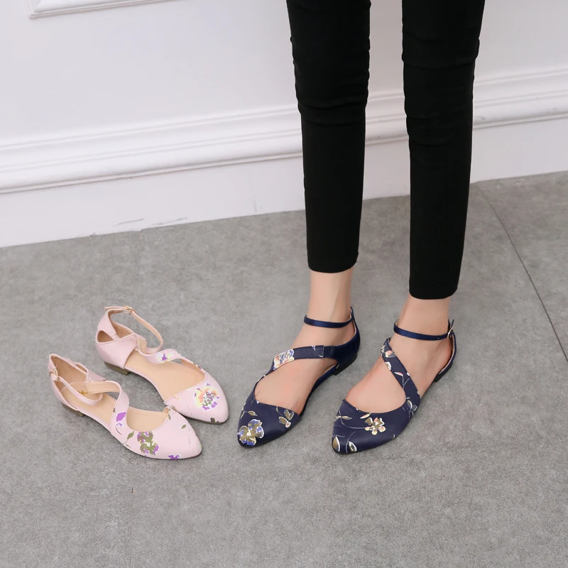 Women Shoe Elegant Sandals Flats Pointed Toe Buckle Strap Comfortable