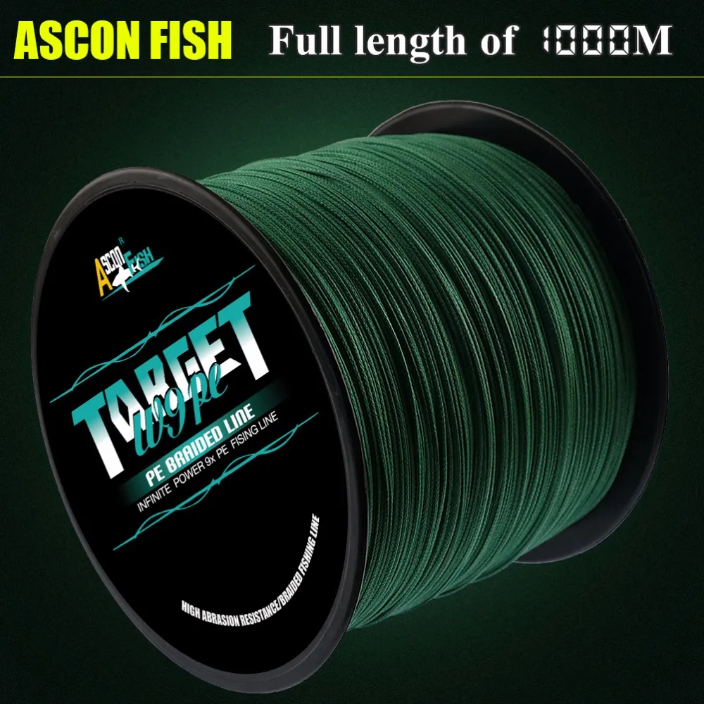 Мультифиламентная рыболовная леска Ascon Fish 9 нитей 1000 м плетеных для ловли карпа и