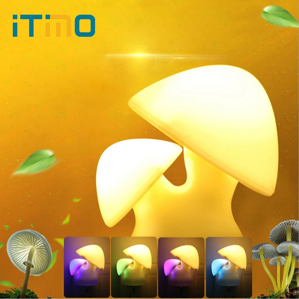 

iTimo LED Mushroom Night Light Cute Light Sensor Control Home Decoration Mini Night Lamp For Baby Bedroom Smart Light US Plug