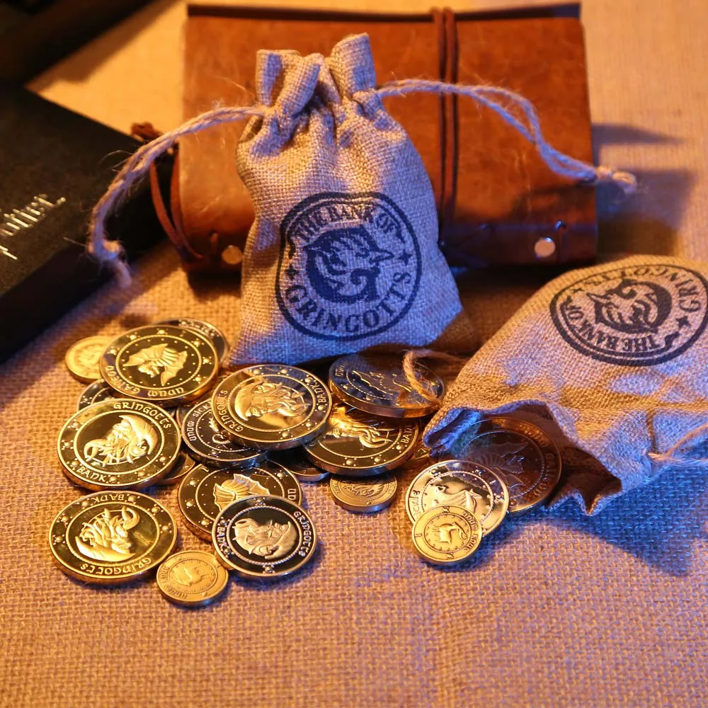 

Hogwarts Gringotts Bank Coin Cosplay Collection Coins Wizarding World Noble with cloth bank bag Christmas New year Gift For Fans