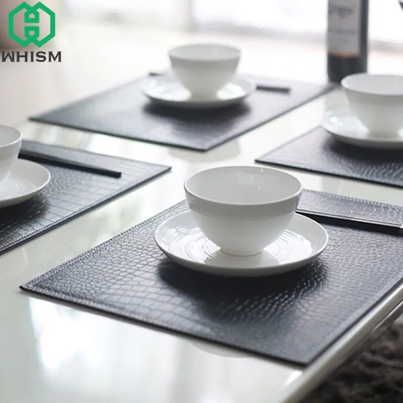 WHISM 45x30cm Crocodile Kitchen Table Mat PU Leather Place Mat Drink Coaster Insulation Pad Table Mats for Dining Table Placemat