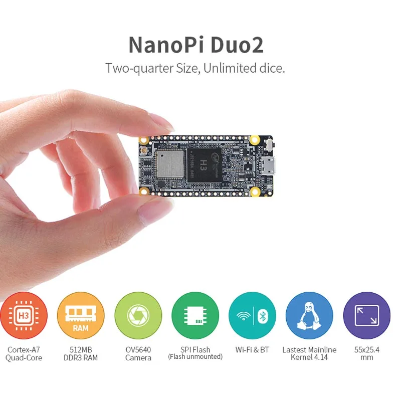 

NanoPi DUO2 512M Allwinner H3 Cortex-A7 WiFi Bluetooth module UbuntuCore light-weight IoT applications