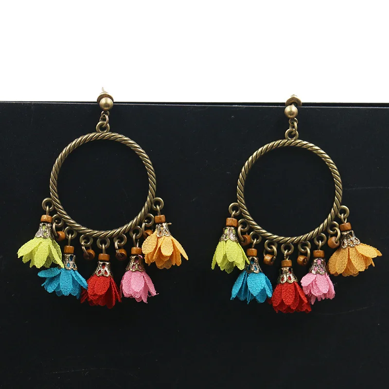

Charm Colorful Flower Earrings for Women Big Round Earrings Vintage Tassel Earrings Ethnic Long Earring Jewelry 2017 New Bijoux