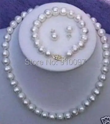 

LHX54015S>>>Natural 8-9mm White Cultured Pearl Necklace Bracelet Earring Set