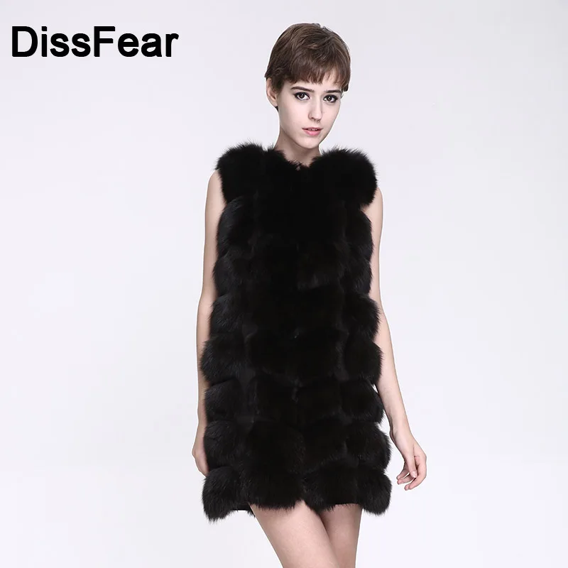 

Winter Women Natural Fox Fur Vest New Fashion Sleeveless Waistcoat Fox Jacket Female Fur Overcoat O-Neck Ladies Fox Fur Coat