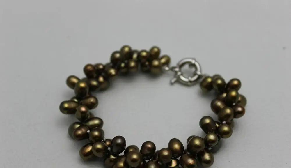 

2strands twist light brown freshwater pearl Beaded bracelet "Handmade" Alloy 9" >>free shipping