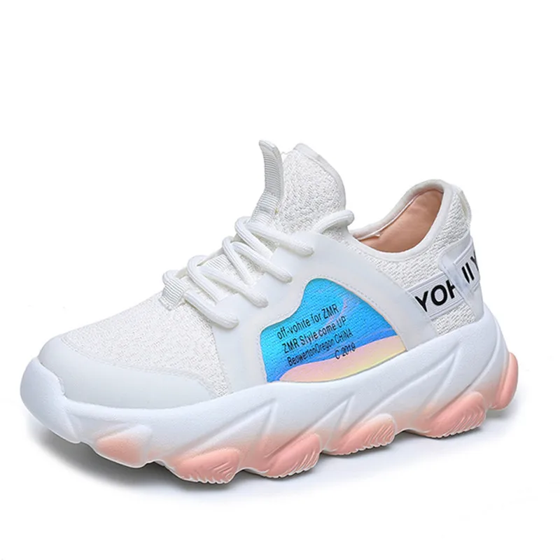 

New Sneakers Women Breathable Air Mesh Pink Green Platform Shoes 2019 Ladies Summer Casual Knitting Flats Shoes Chunky Platform