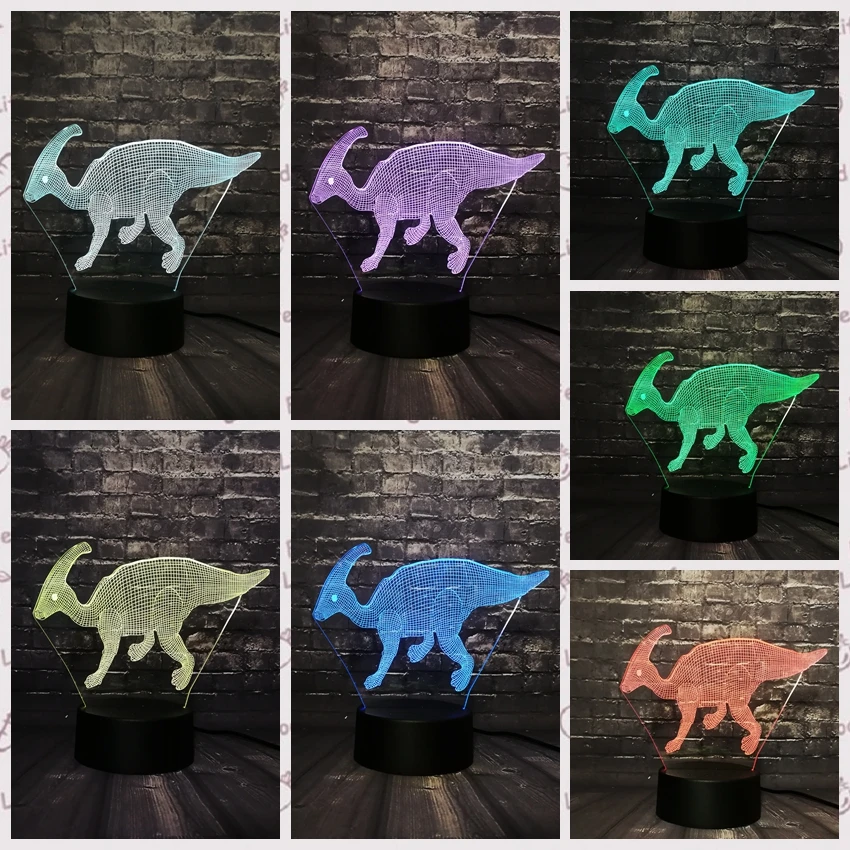 В стиле «Парк Юрского периода» светодиодный ночной Светильник 3D динозавр светильник RGB 7 цветов изменить USB Base desktoр зарядное устройство переключатель выставка Детский Рождественский подарок для мальчиков Игрушка в виде животного