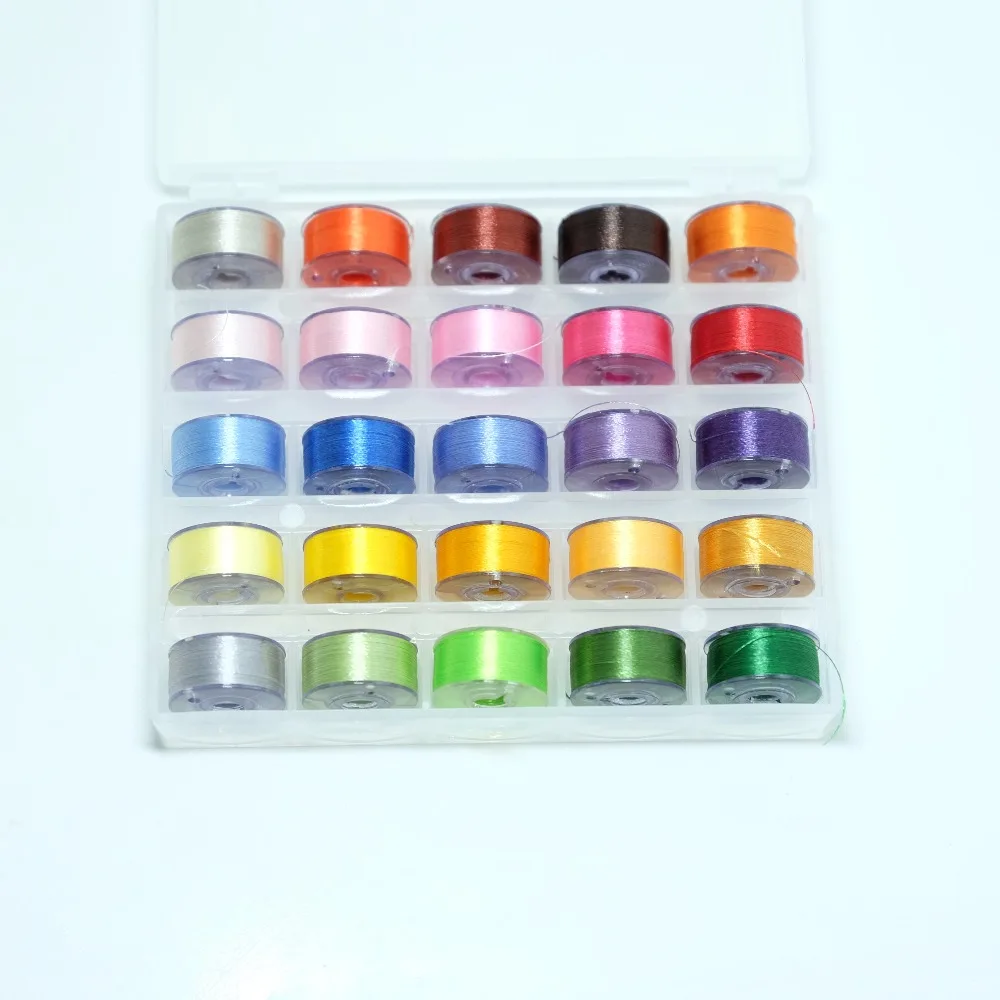 Case Organizer With 25 Clear Sewing Machine Bobbins And Assorted Colors