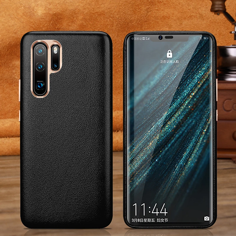 

Luxury High Quality Genuine Leather Case For Huawei P30/ Pro Thin Plated Metal Volume Full Protection Cover Huawei P30 Pro Case