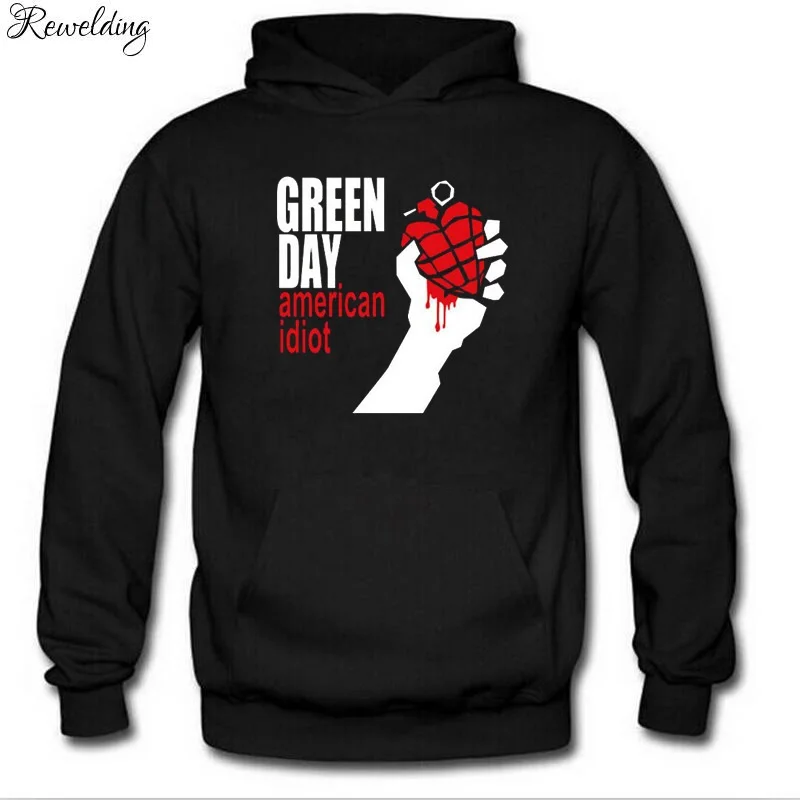 Осенне-зимние флисовые толстовки с длинным рукавом для мужчин, зеленый день, принт в стиле панк-рок, хип-хоп, мужской пуловер, толстовки, крутая одежда для фанатов - Цвет: 1