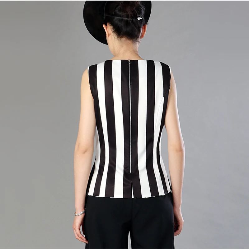 [XITAO] New 2018 Summer Europe Women Striped Patchwork Contrast Color Sleeveless Tops Female Irregular Collar Blouses KZH2019