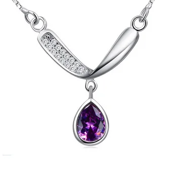 

100% Real 925 Sterling Silver Necklaces Waterdrop Pendant with Cubic Zirconia