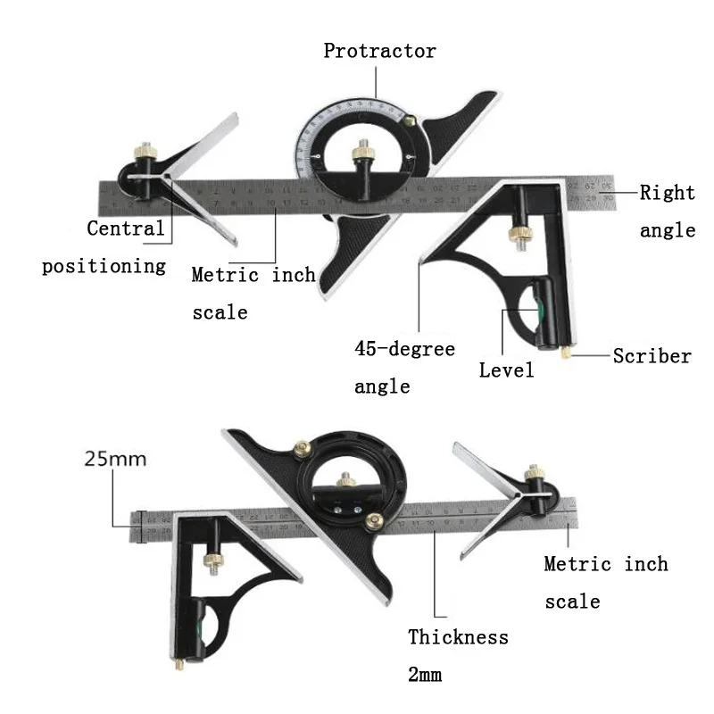 Комбинация из нержавеющей стали квадратный линейка; Деревообработка квадратный транспортир горизонтальный лазерный транспортир Универсальный угловой измерительный прибор