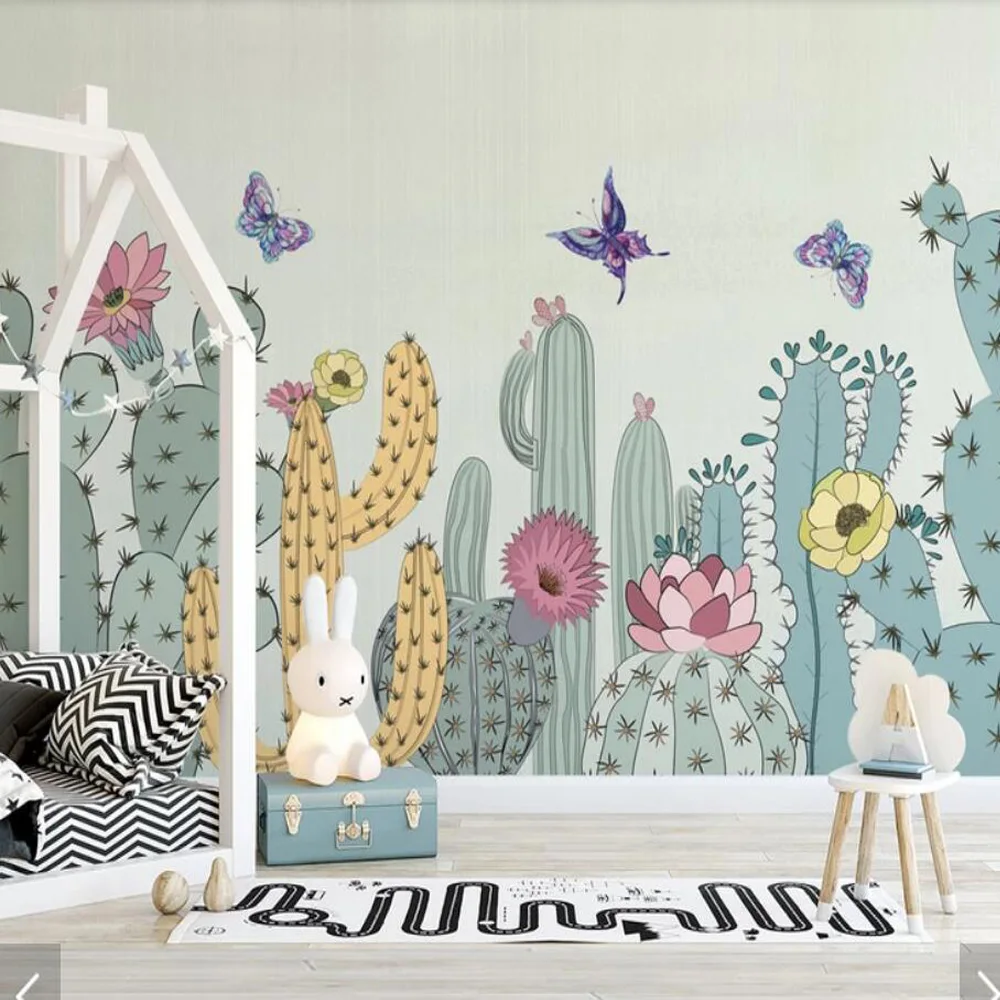 Nordic 3d Cactus Mural Carton Kids Bedroom Wallpaper Murals Art Wall Decals Mural Paper Rolls Contact Paper Roll 3d Wall Murals Wallpapers Aliexpress