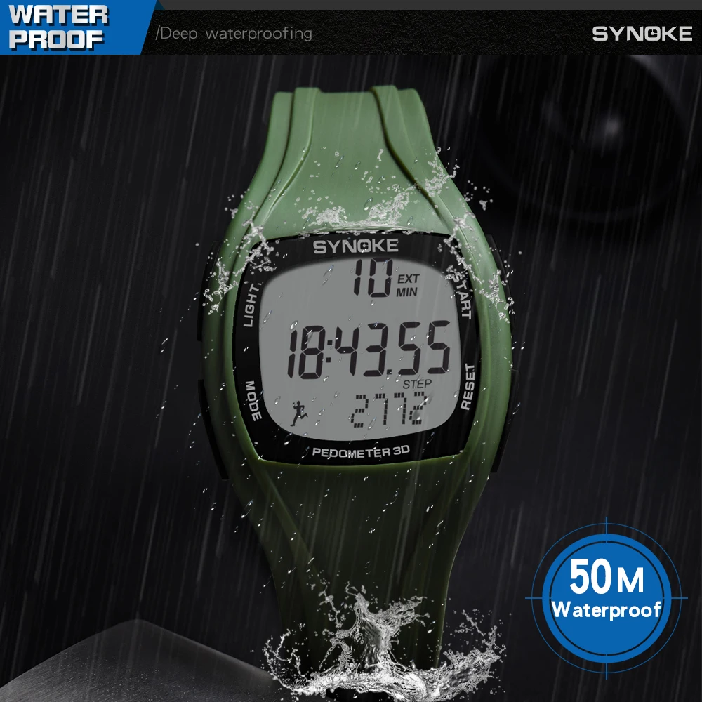 SYNOKE Reloj Hombre, Цифровые мужские часы с шагомером, хронографом, светодиодный, ударный, водонепроницаемые, цифровые спортивные часы, мужские часы, Wristwacth