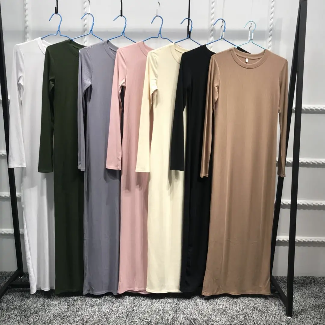Женские мусульманские платья эластичные внутренние макси платья с круглым вырезом абайя в арабском стиле Дубай фиеста исламский кафтан одеяние мусульмане Марокканская кафта