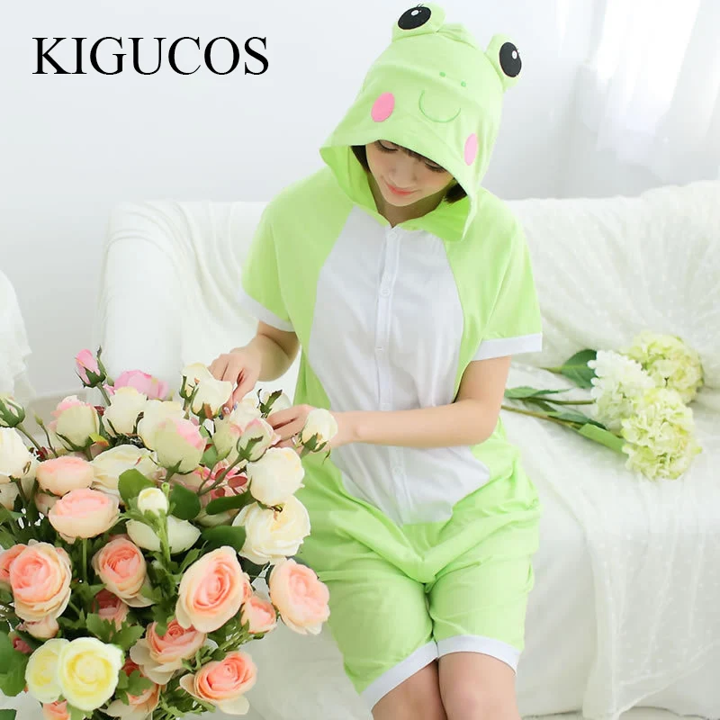 

KIGUCOS Lovely Frog Spring Sleepwear Short Sleeve All in One Women Summer Animal Onesies with Zipper Pijama