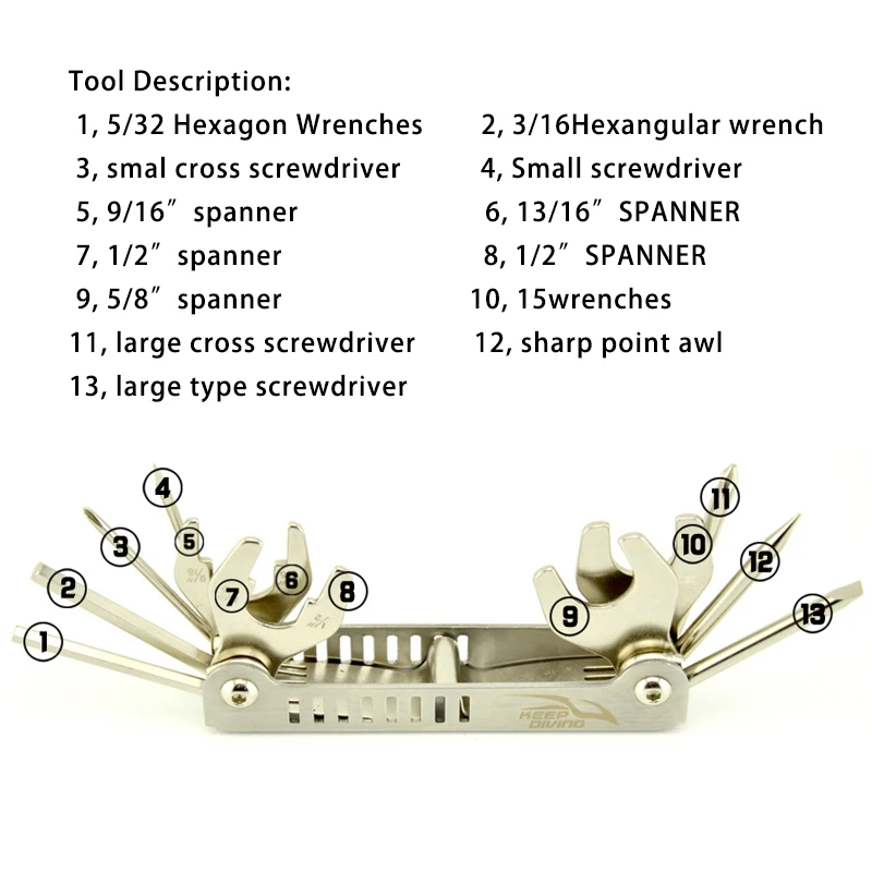 13 в 1 304 нержавеющая сталь Дайвинг набор инструментов Сохранить Dive Kit гаечные ключи отвертка, мульти-инструмент