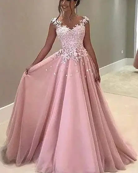 Robe de soiree винтажные трапециевидные розовые платья для выпускного вечера кружевная Апликация прозрачная одежда с рукавами-крылышками сзади вечернее платье для выпускного вечера вечерние платья - Цвет: Розовый
