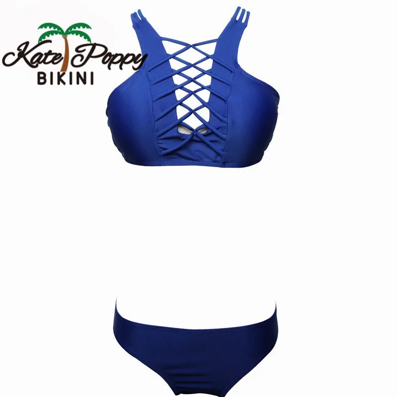 

Women New Strap Bandage Bikini Push up Solid Swimwear For Summer Halter Bathing suit Brazilian Biquini