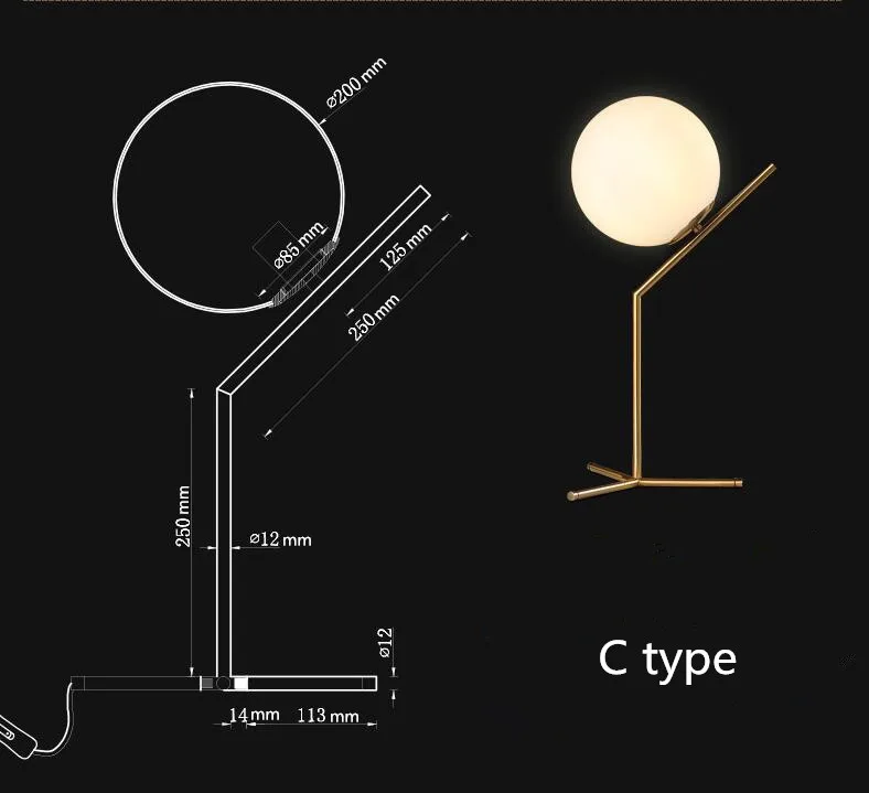 Скандинавская творческая современная в стиле минимализма стеклянный шар светодиодный настольный светильник Гостиная/кабинет/спальня/прикроватные лампы, E14 - Цвет корпуса: C type