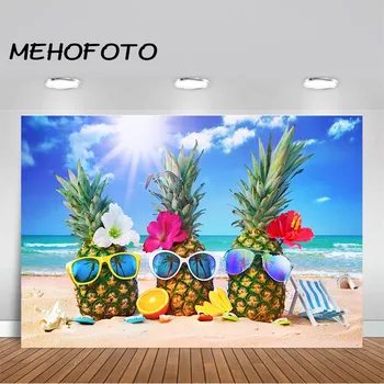 

Hawaiian Seaside Theme Photography Backdrop Sunshine Beach Sky Pineapple Photo Background Summer Holiday Party Decor Backdrops