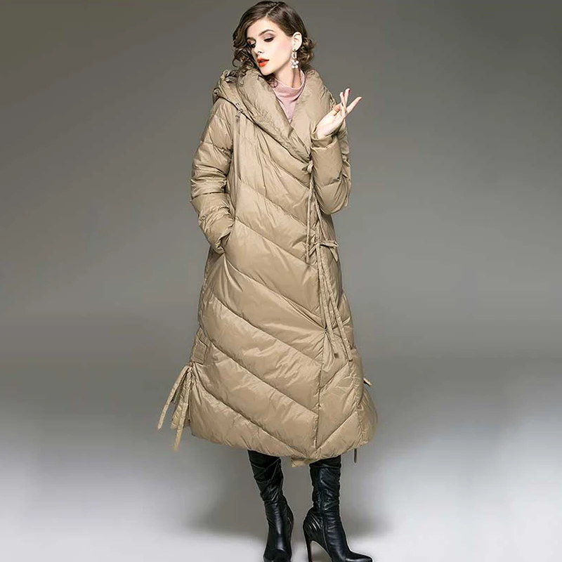 Excellent Autumn Winter New Ultra long Down Jacket Women Warm Hooded parkas Fashion Belt Female Elegant Casual Champagne Outwear Coat N681 8 Excellent Autumn Winter New Ultra long Down Jacket Women Warm Hooded parkas Fashion Belt Female Elegant Casual Champagne Outwear Coat N681 8
