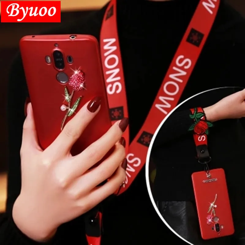 

For Huawei Mate 20 10 9 pro p20 honor 9 10 lite 8X Play p9 p10 P smart Plus Nova 3 2s Phone case rose Wrist strap telefon cover