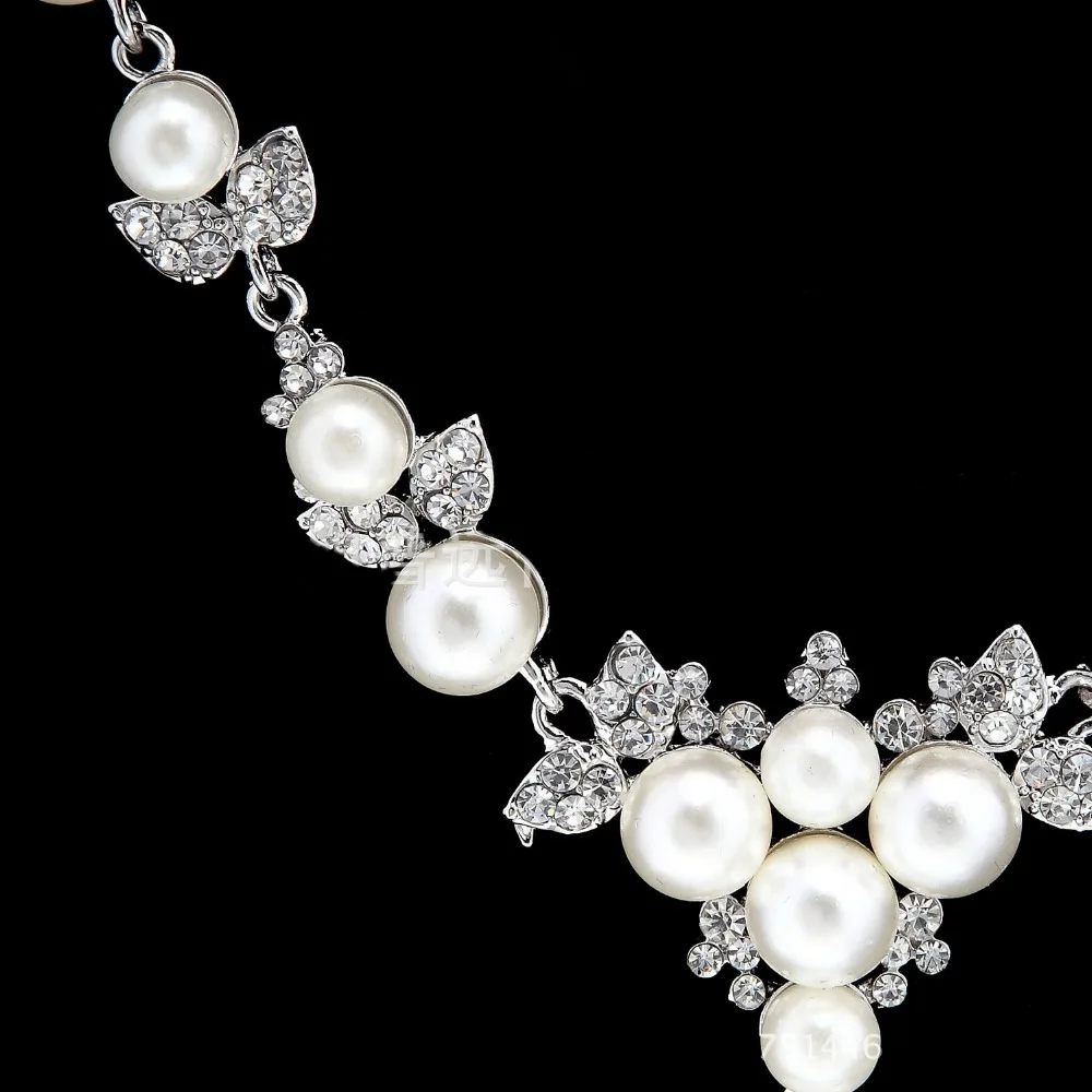   Simulado Perola Nupcial Conjuntos de Joias de PrataOuro-Cor Colar Set Casamento Joias Parure Bijoux Femme (1)