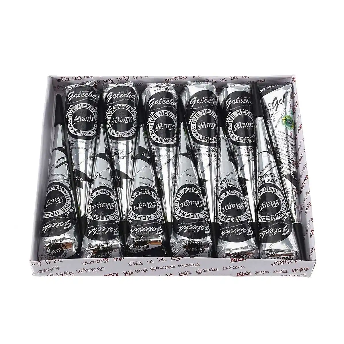 12Pcs Black 12 шт., 25 г, Golecha, натуральная хна Менди, конусы, индийская хна, тату-паста для Временной Татуировки, наклейка, Mehndi, макияж, краска для тела - Цвет: 12Pcs Black