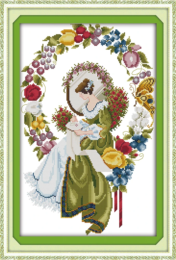 

An embroidery woman cross stitch canvas sets Europe style with pattern printed fabric kits embroidery DIY handmade needlework