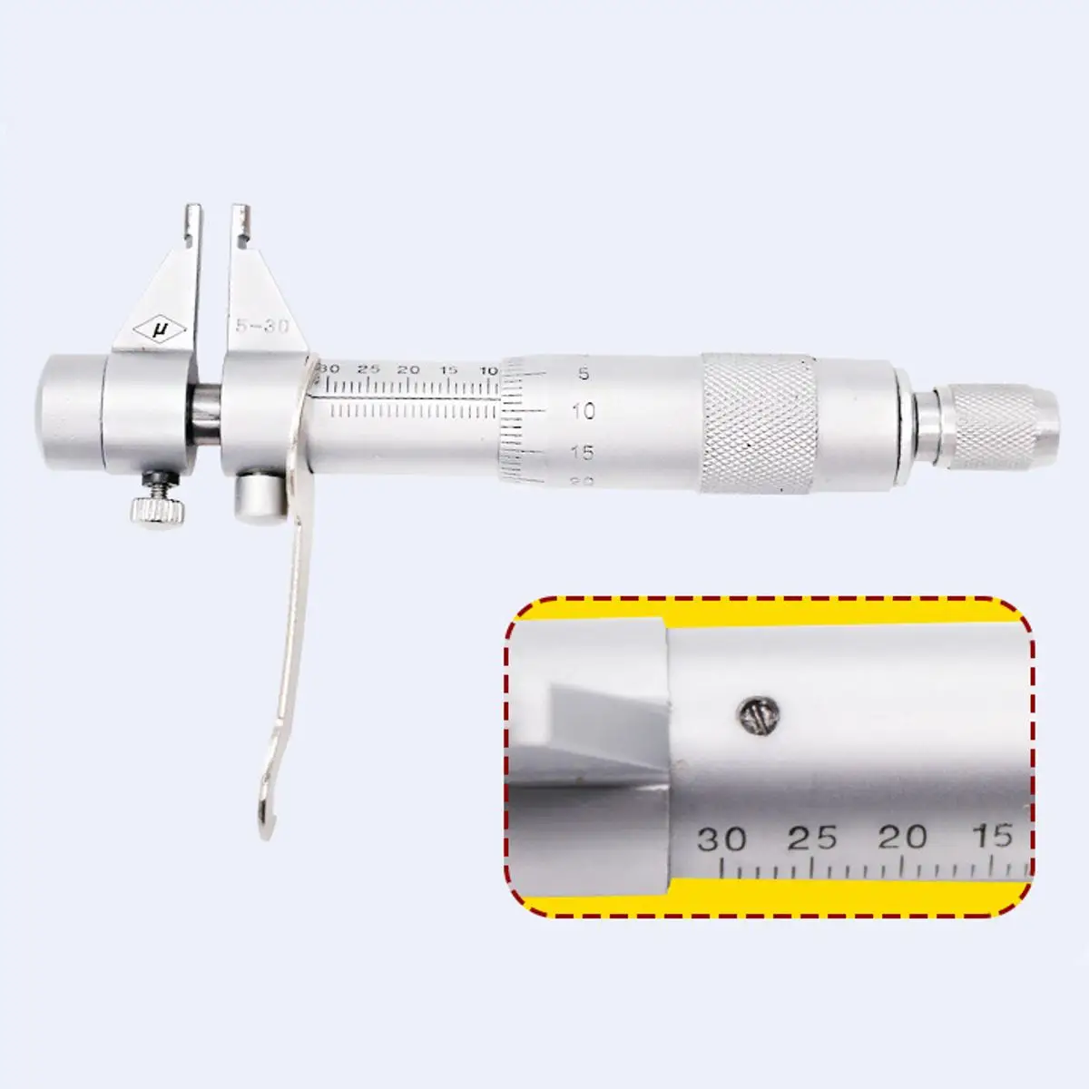 5-30 мм 0,01 мм разрешение Нержавеющая сталь Внутренний микрометр винт внутренний диаметр измерительный инструмент Серебряный изоляционный каркас дизайн