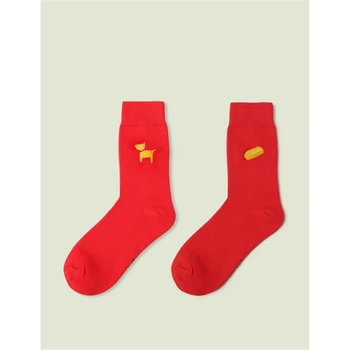 

Women's Spring Autumn Cotton Crew Socks Holiday Gifts Fashion Trends Big Red SpongeBob Golden Embroidery Casual Wild Funny Socks