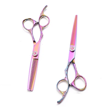 

Left-Hand 5.5" 16cm Colorful 440C Customize Logo Barber Makas Cutting Shears Thinning Scissors Professional Hair Scissors C8002