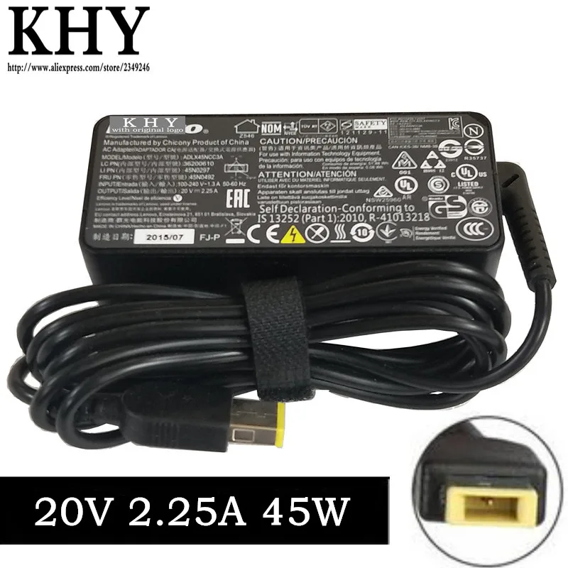 Оригинальный 20V 2.25A 45W 3pin адаптер переменного тока зарядное устройство для ThinkPad