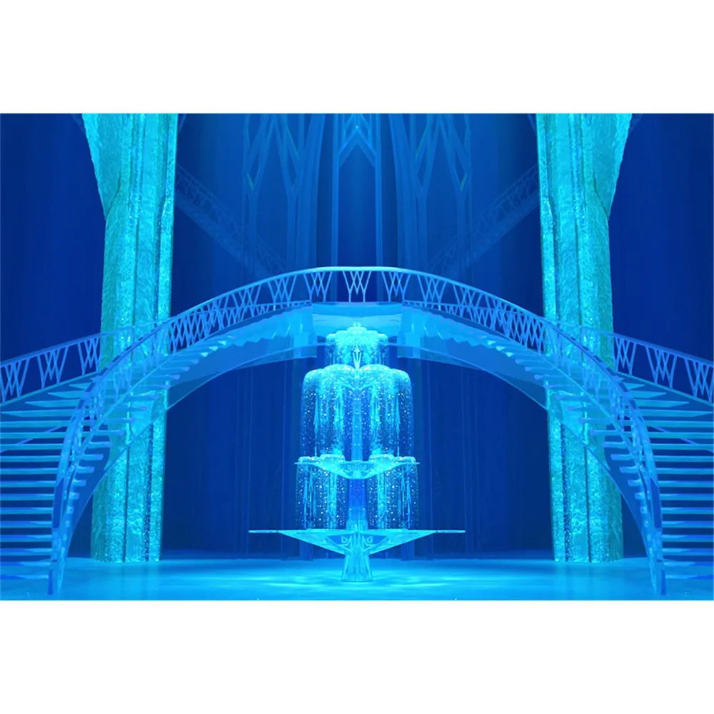 

Blue Frozen Palace Princess Girls Stage Photography Backdrop Stairs Ice Pillars Children Birthday Party Photo Booth Backdrops